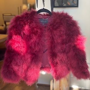 Ostrich Feather Jacket in Cranberry